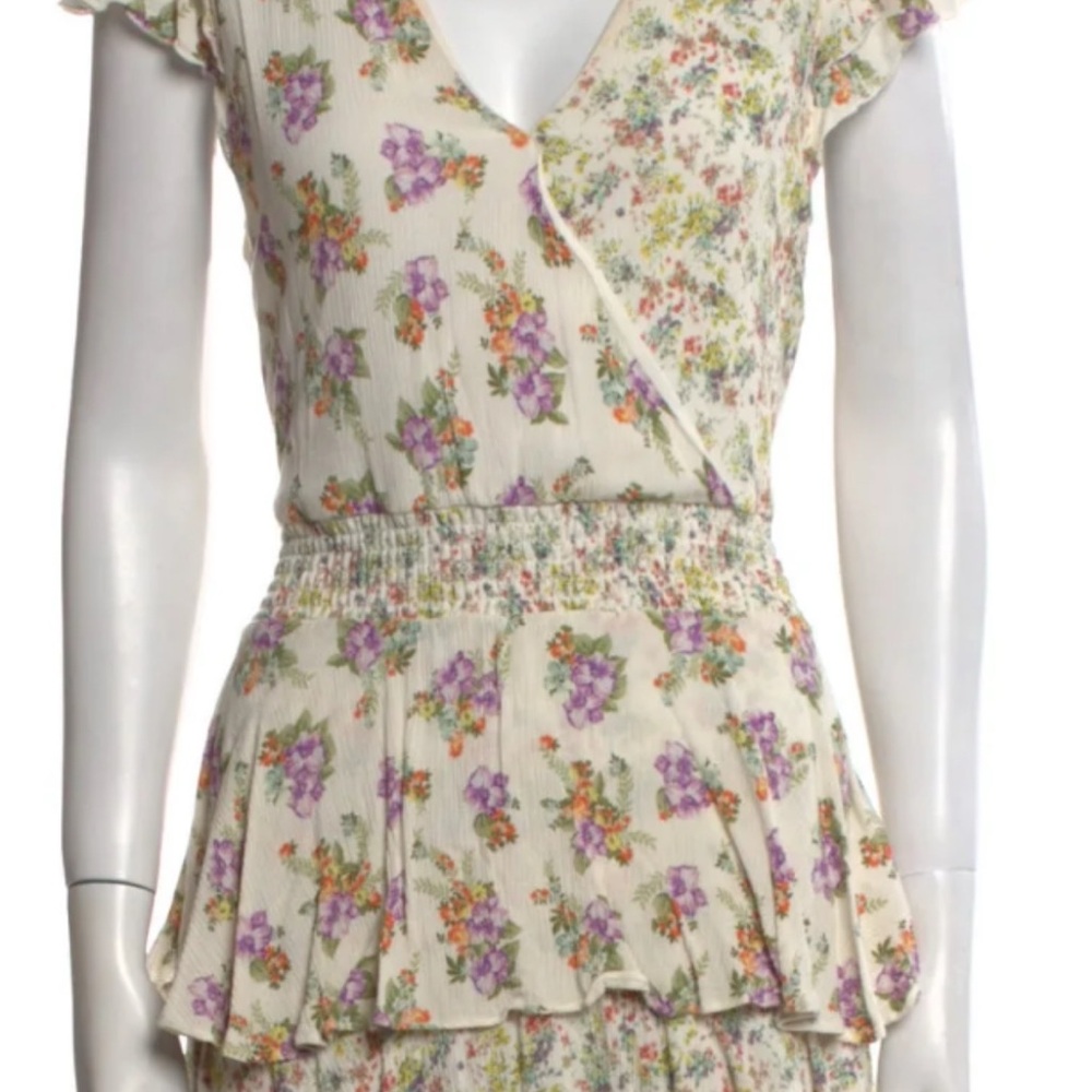Alice + Olivia Cream and Purple Floral Blouse